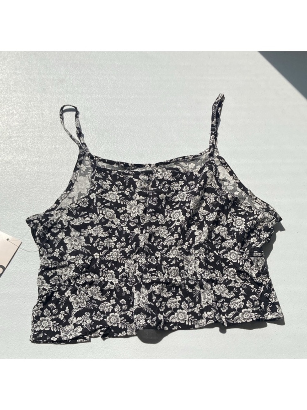 So crop top floral print cropped cinch waist tank black white boho L jrs - Picture 8 of 17